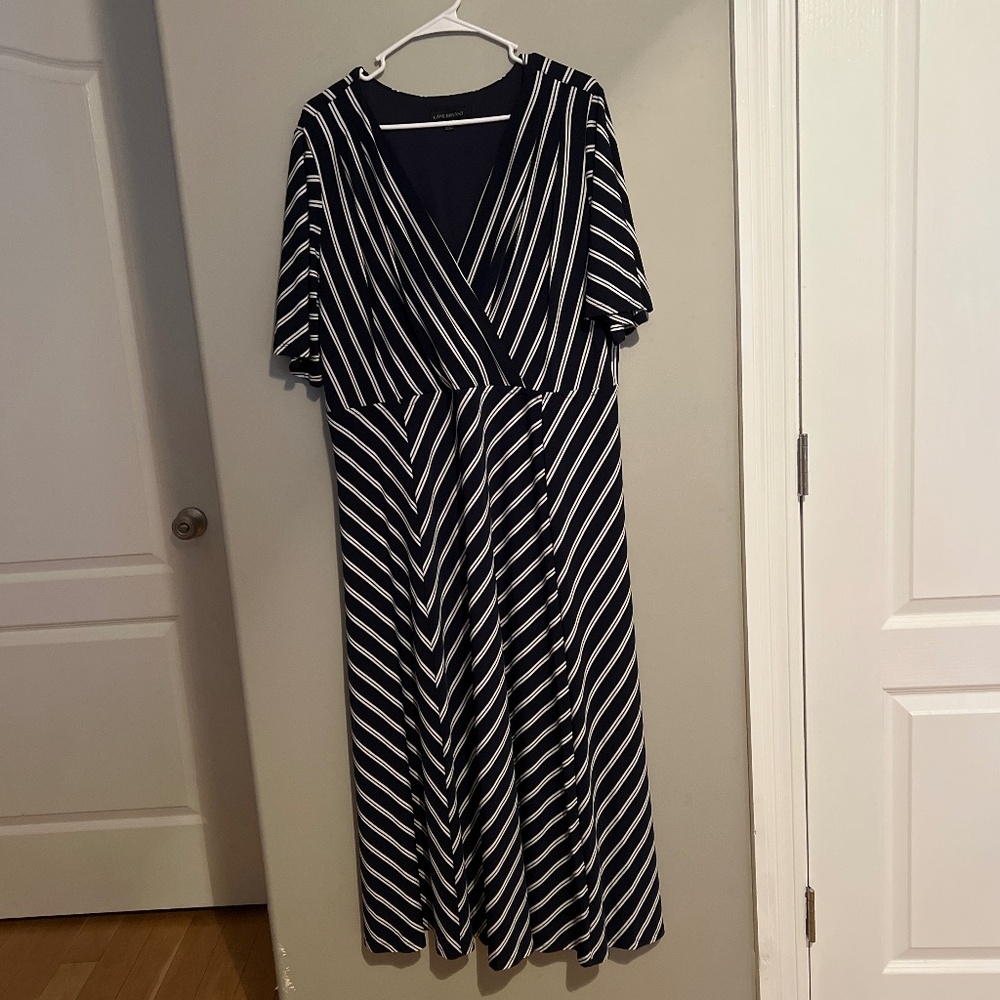 Women’s Lane Bryant Faux Wrap Maxi Dress Navy/White 18/20 EUC